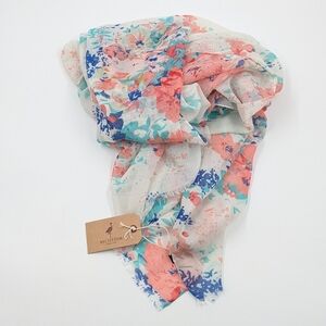 Melifluous Coral & Blue Floral Scarf | 35" x 70"